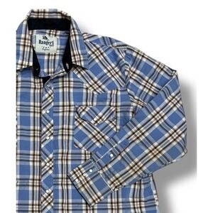 Rangers Legend  Blue plaid  Long Sleeve Snap Button Shirt - 2XL